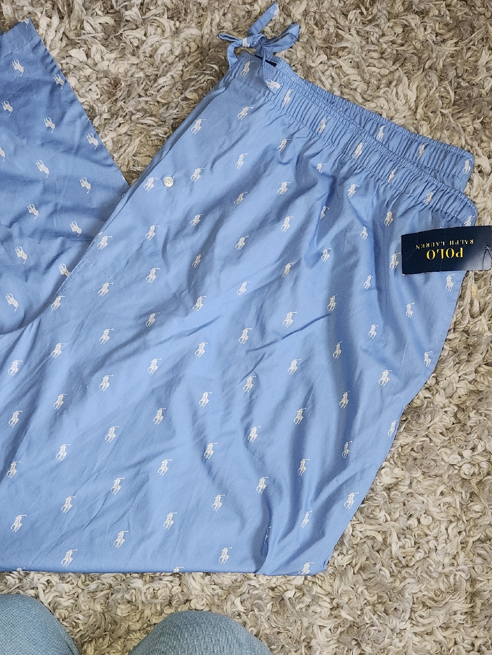 Polo Ralph Lauren Pajama Pants Mens 4XL Blue Pony AOP Elastic Waist Pull On NWT